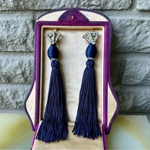Audrey Hepburn Breakfast at Tiffanys Vintage Rhinestone Navy Blue Tassel Earring